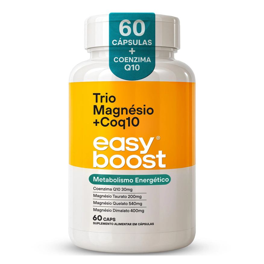 Easy Boost Trio Magnésio Dimalato Quelato Bisglicinato Taurato Coenzima Q10 60 cápsulas Sabor Neutro