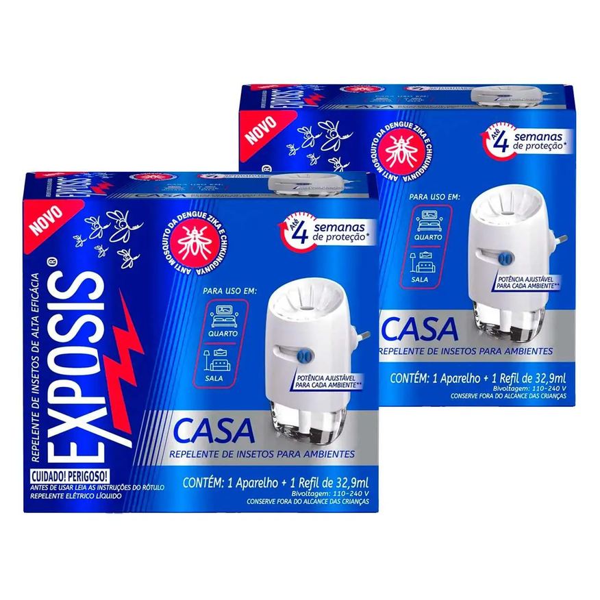 Aparelhos 2 Repelente Elétrico + Refil Exposis Casa 32,9ml