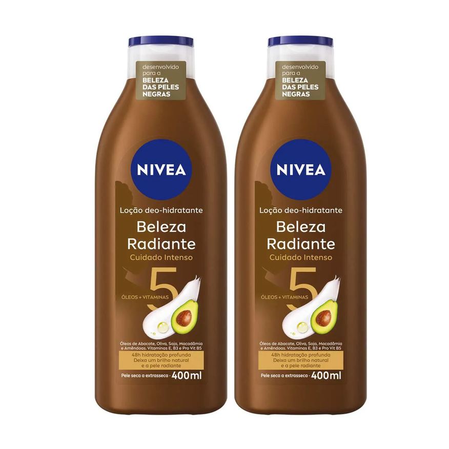 Nivea Kit Loção Deo Hidratante Beleza Radiante Cuidado Intenso 2 undiades com 400ml cada