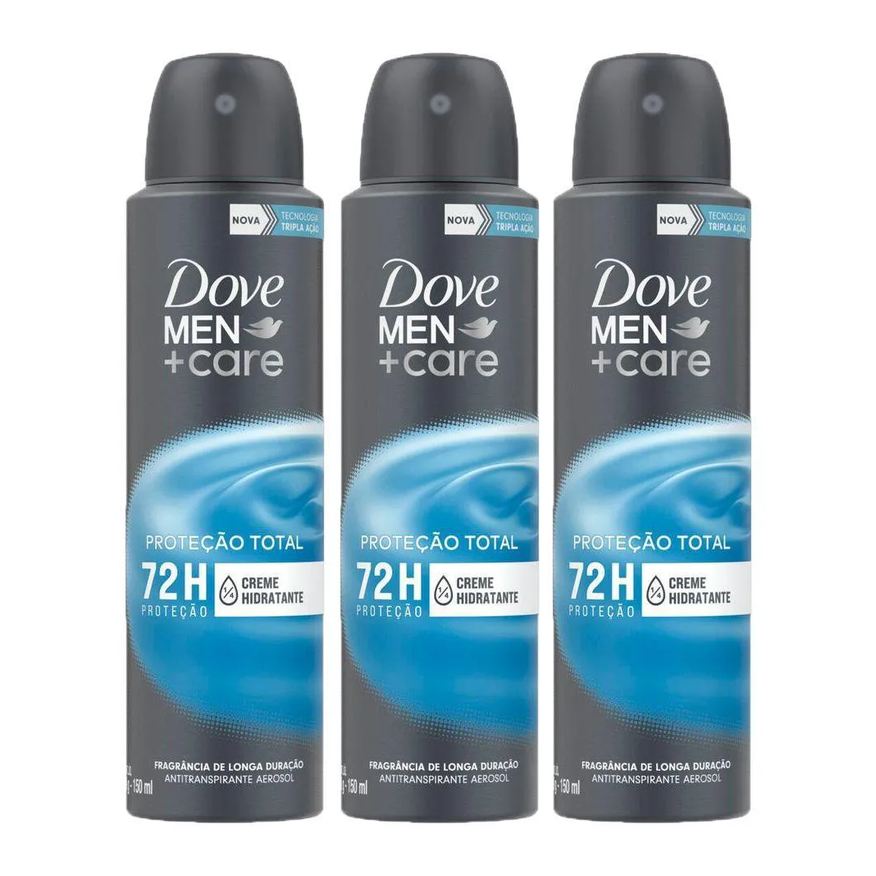 Dove Kit com 3 Desodorantes Antitranspirantes Aerosol Cuidado Total 150ml