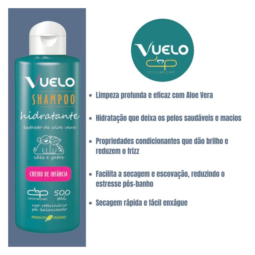 Vuelo Kit Shampoo Hidratante + Fluido Desembaraçador Cheiro de Infância Cães e Gatos