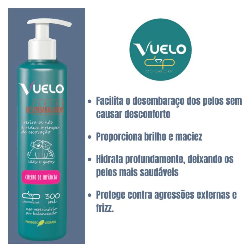 Vuelo Kit Shampoo Hidratante + Fluido Desembaraçador Cheiro de Infância Cães e Gatos