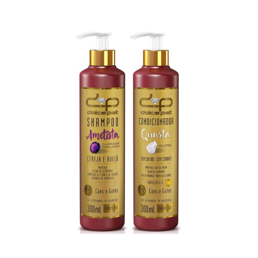Dolce Kit Pet Shampoo Clareador Tonalizante + Condicionador Neutro para Cães e Gatos 300ml