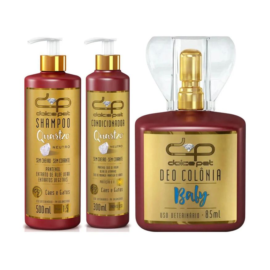 Dolce Pet Kit Shampoo Neutro + Condicionador Neutro + Deo Colônia Dolce Pet Baby Cães e Gatos