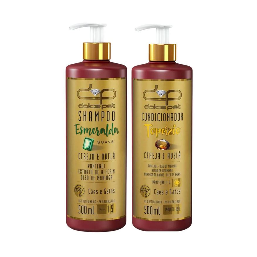 Shampoo Kit Suave + Condicionador Topázio Cereja e Avelã Dolce Pet para Cães e Gatos - 500ml