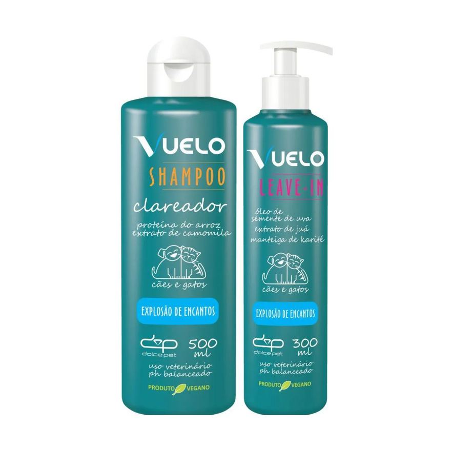 Vuelo Kit Shampoo Clareador + Leave-In Explosão de Encantos para Cães e Gatos