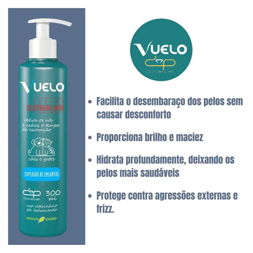Vuelo Kit Shampoo Liso + Fluido Desembaraçador Explosão de Encantos Cães e Gatos