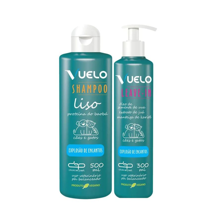 Vuelo Kit Shampoo Liso +Leave-In Explosão de Encantos para Cães e Gatos