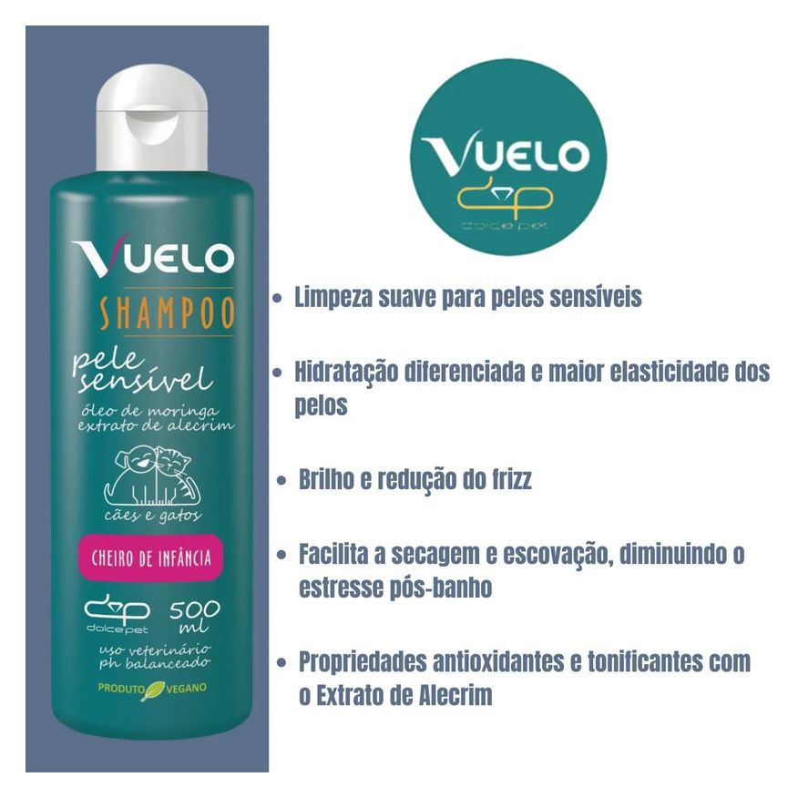 Vuelo Shampoo Pele Sensível Cheiro de Infância para Cães e Gatos 500ml