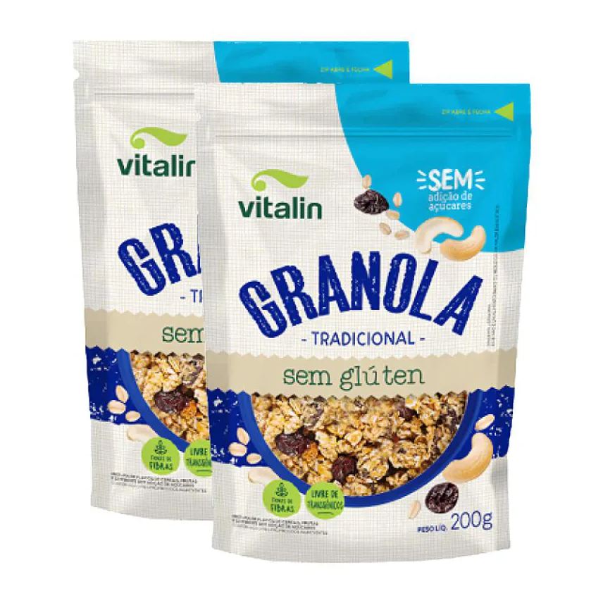 Vitalin Kit 2X: Granola Tradicional Zero Açúcar sem Glúten 200g