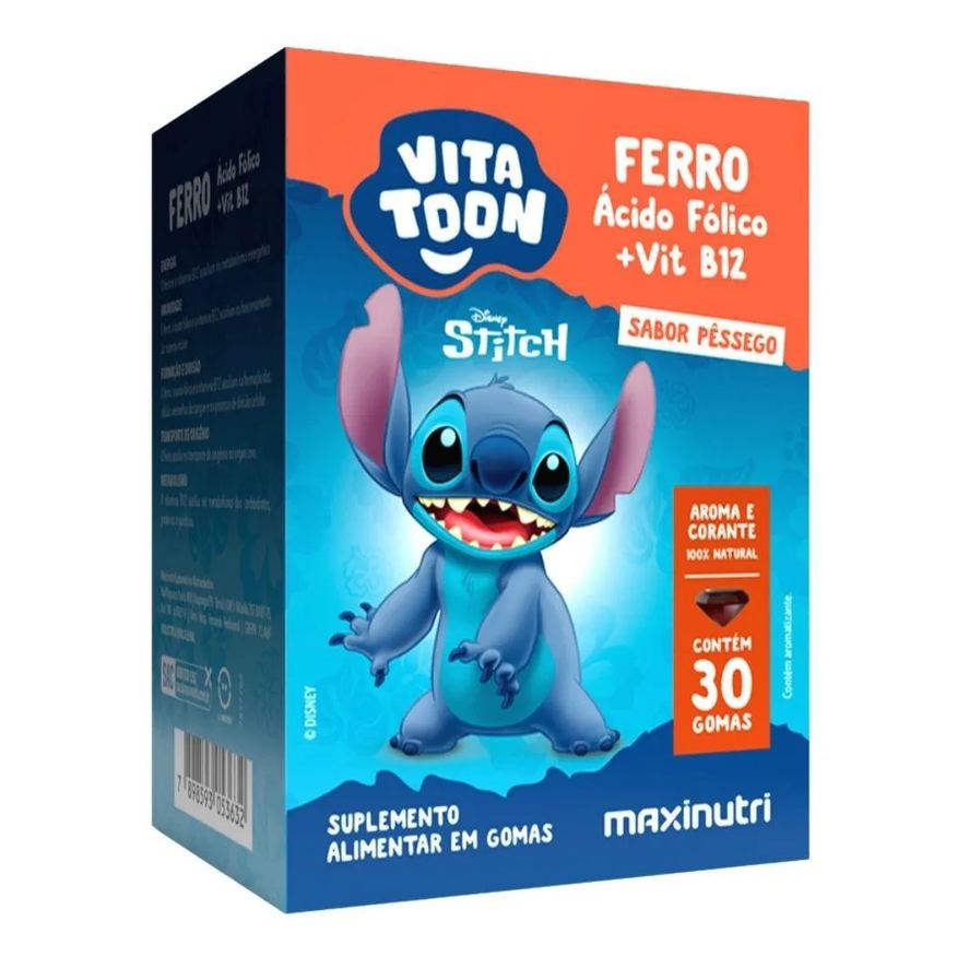Maxinutri Ferro, Ácido Fólico e Vitamina B12 Kids Vitatton Stitch 30 Gomas - Pêssego