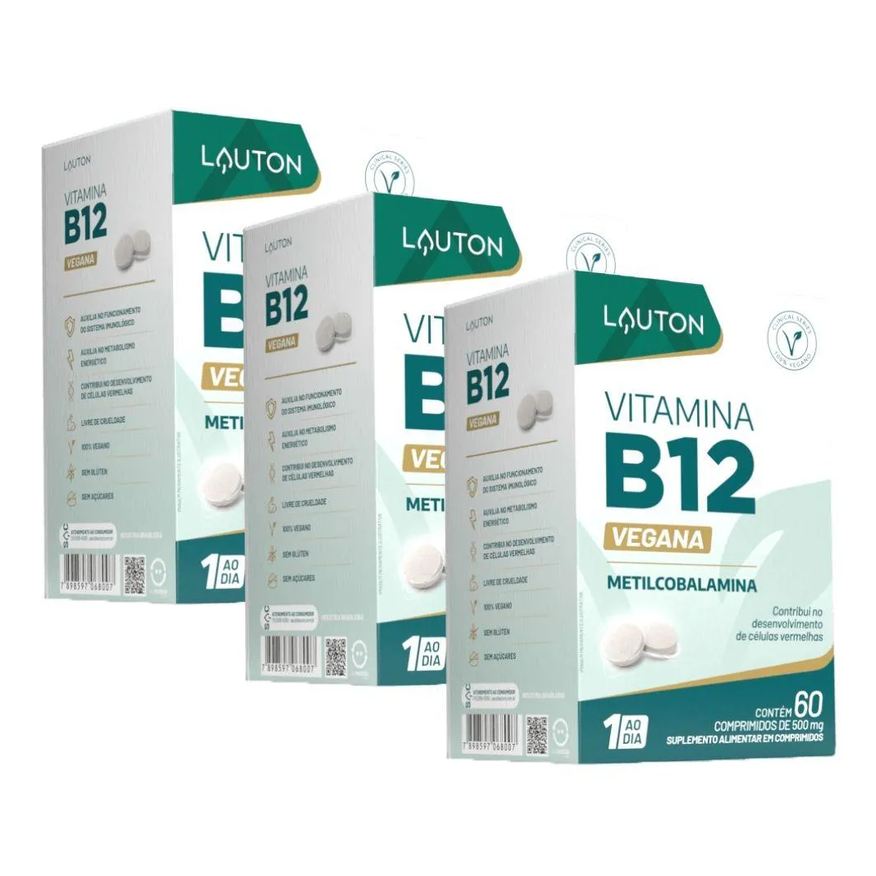 Lauton Kit 3X Vitamina B12 (Metilcobalamina) Vegana 60 Comprimidos