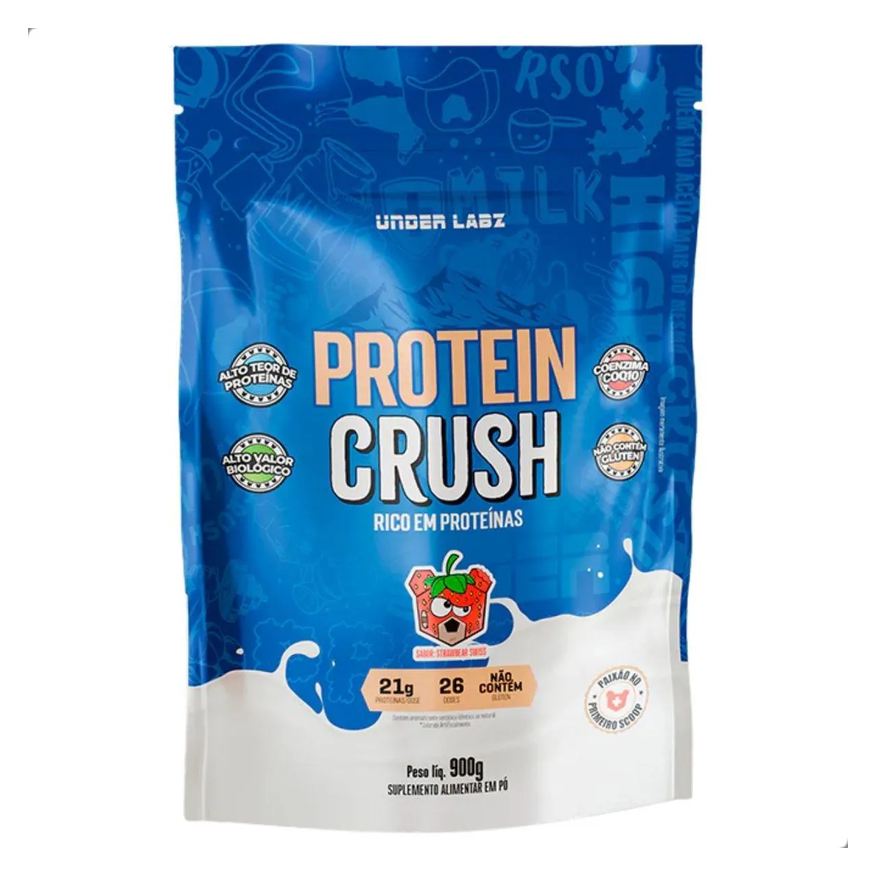 Under Labz Protein Crush 100% Whey Tasty Coenzima Q10 Coq10 Refil 900g Strawbear