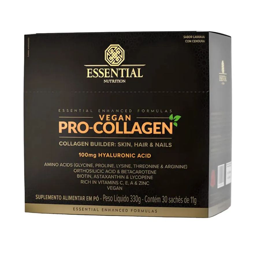 Essential Nutrition Vegan Pro-Collagen 100mg 30 Sachês 11g Vegano 330g Essential Laranja