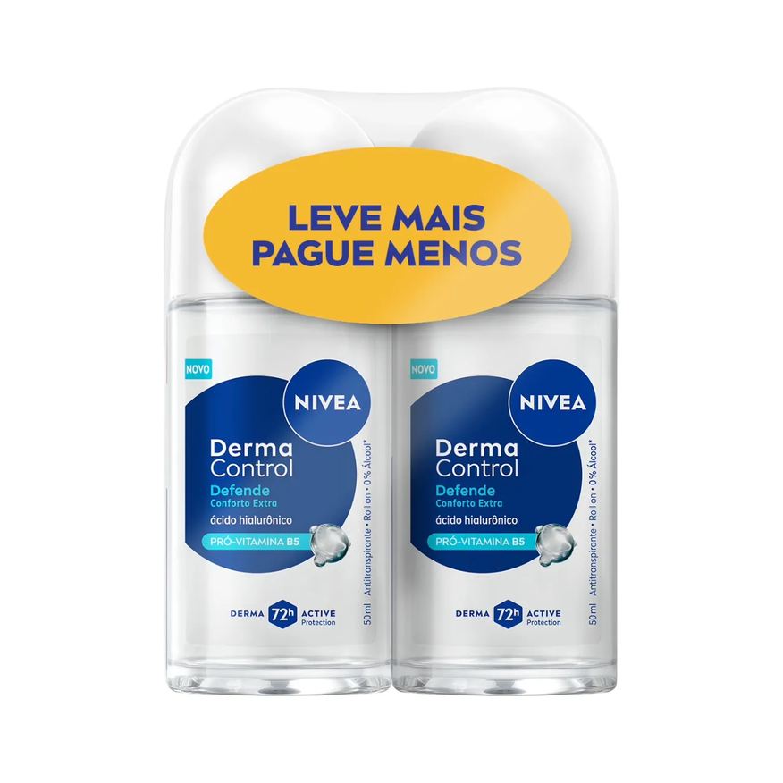 Nivea Kit Desodorante Roll-On Derma Control Defende Feminino 50ml 2 Unidades