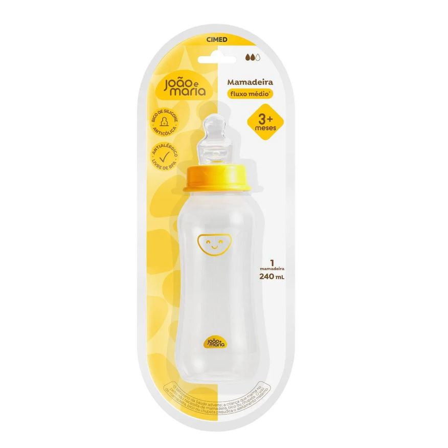 João e Maria Mamadeira Amarelado Bico Orto 240ml