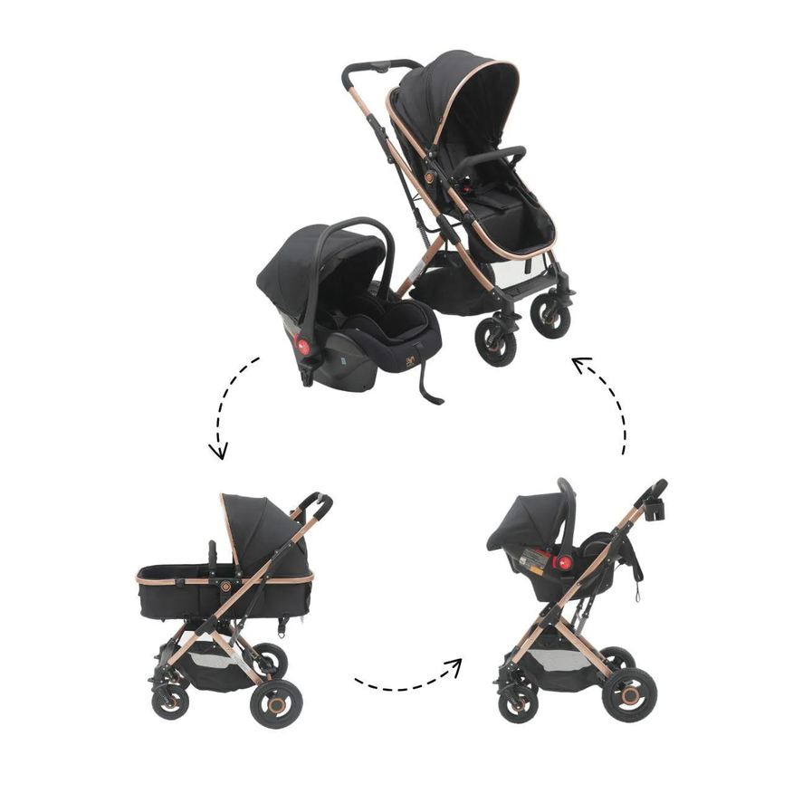 Maxi Baby Carrinho com Bebê Conforto Reversível Elysian Preto