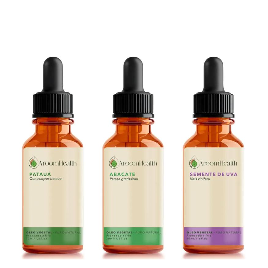 Aroom Health Kit de Óleos Vegetais Puro Natural – Patauá, Abacate e Semente de Uva – 30ml Cada