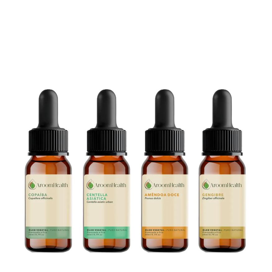 Aroom Health Kit de Óleos Vegetais – Copaíba, Centella Asiática, Amêndoas Doce e Gengibre – 20ml Cada
