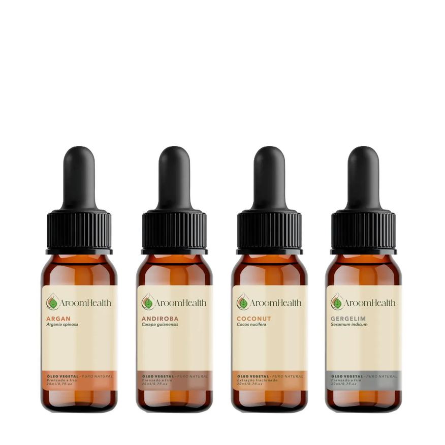 Aroom Health Kit de Óleos Vegetais Puro Natural – Argan, Andiroba, Gergelim e Coconut – 20ml Cada