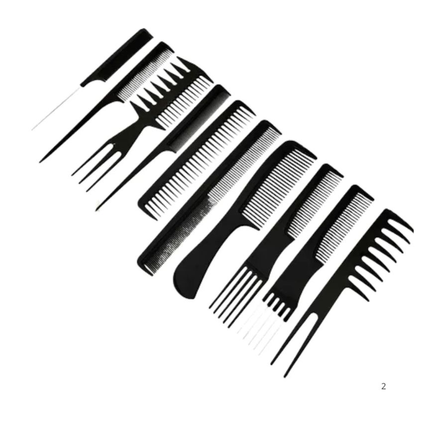 10 Kit Pentes Profissional Cabeleireiro Pente Fino Garfo Salão Barbeiro para Corte
