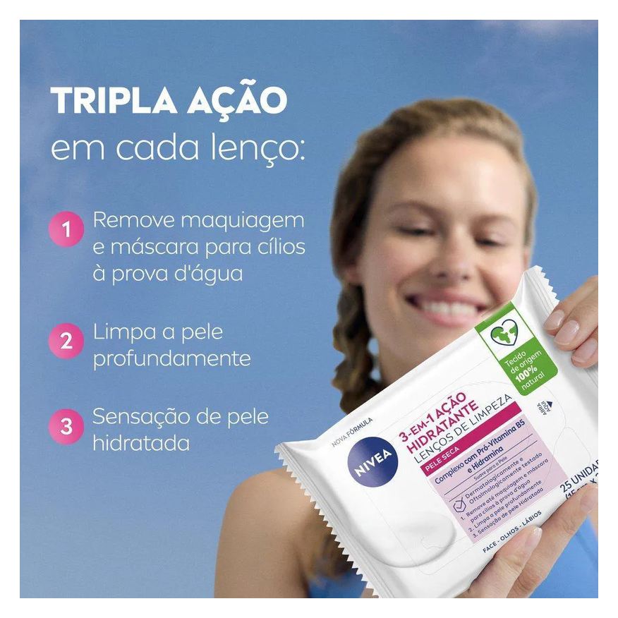 Nivea Lenços de Limpeza Facial Ação Hidratante 3 em 1 25Un