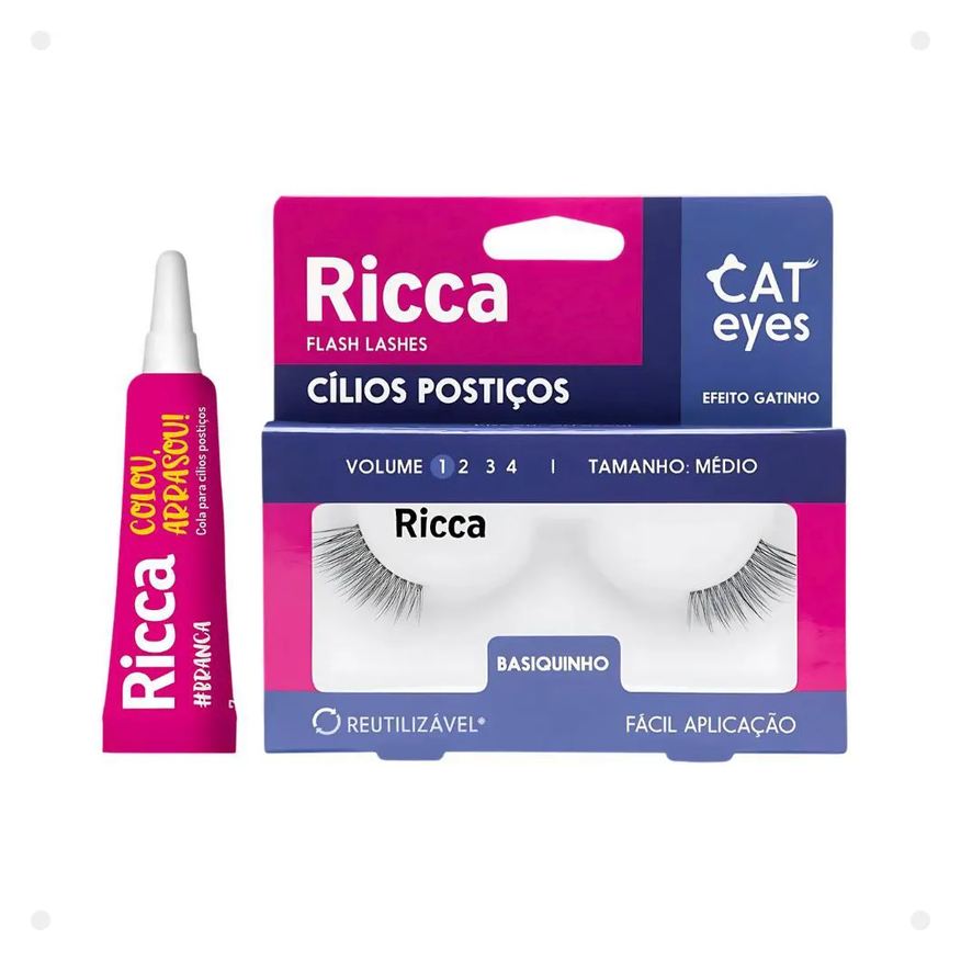 Ricca Cílios + Cola Branca Cat Eyes Basiquinho Vol1 Cód.2704