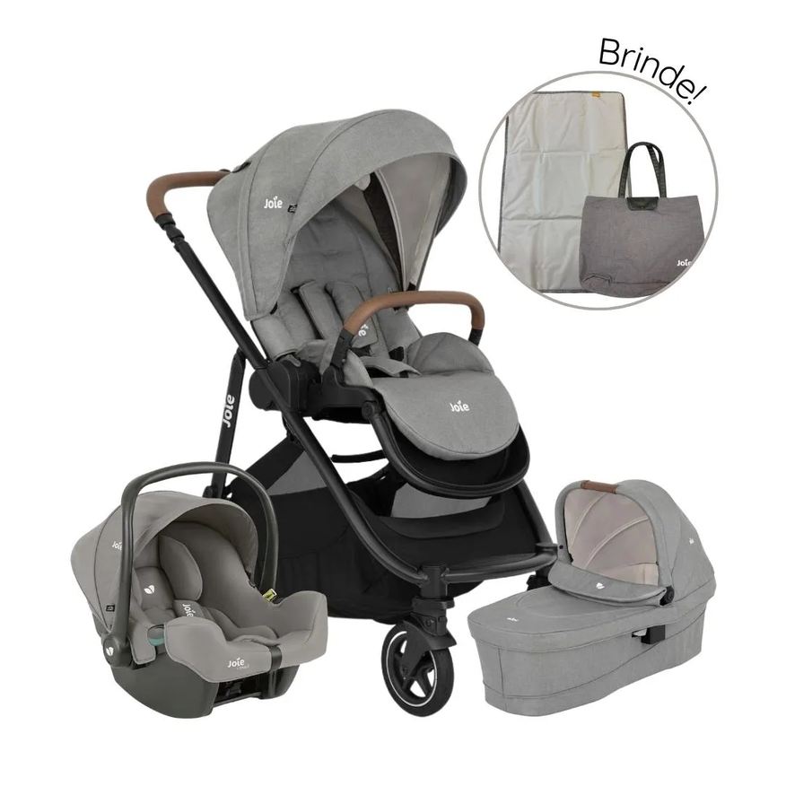 Joie Carrinho de Bebê Travel System Trio Versatrax e Pebble Cinza + Brinde Exclusivo