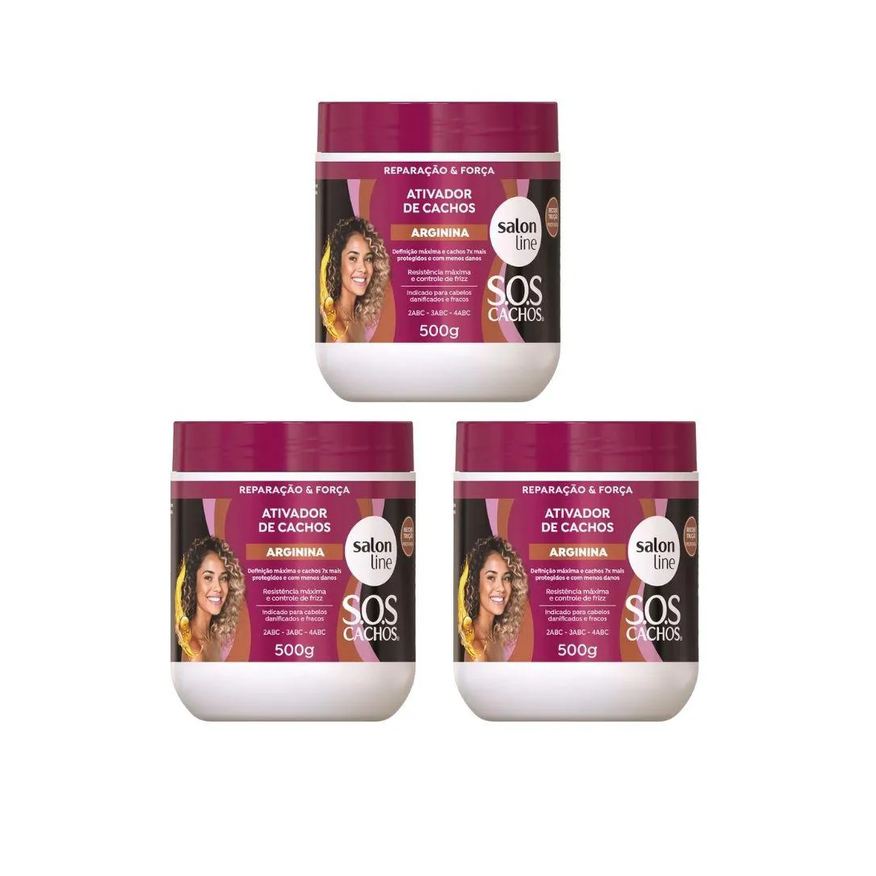 Salon Line Ativador de Cachos 500g Reconstruçao - Kit C/3Un