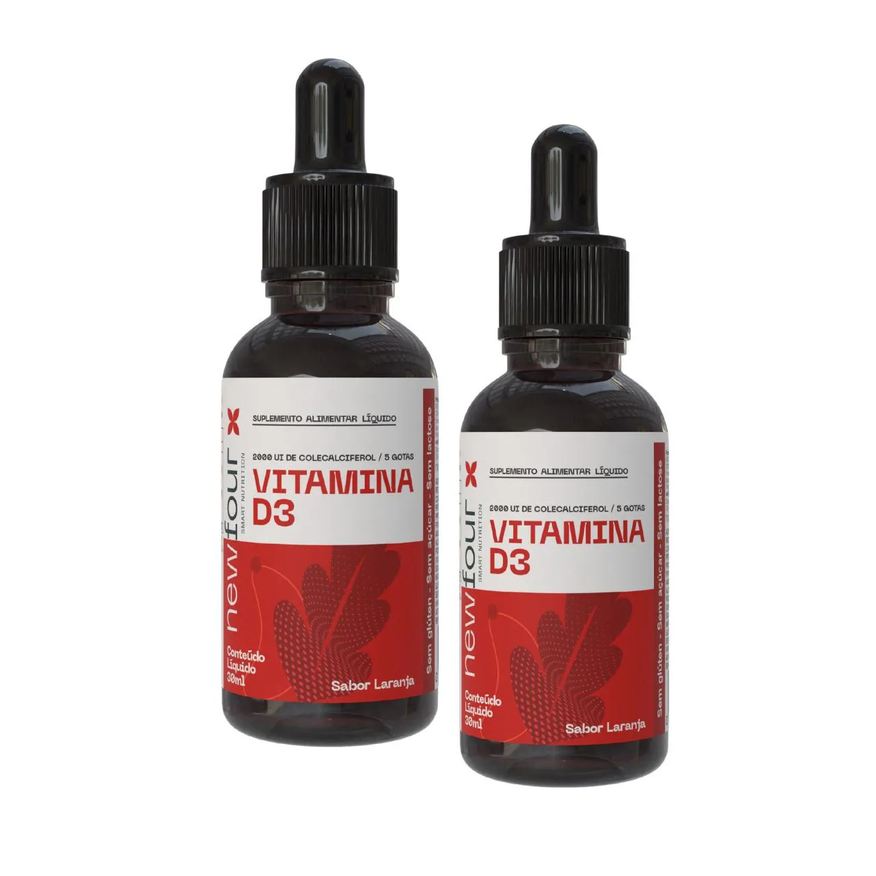 New Four Vitamina D3 2000 Ui de Colecalciferol em Gotas Laranja Kit com 2 Frascos com Total de 60ml