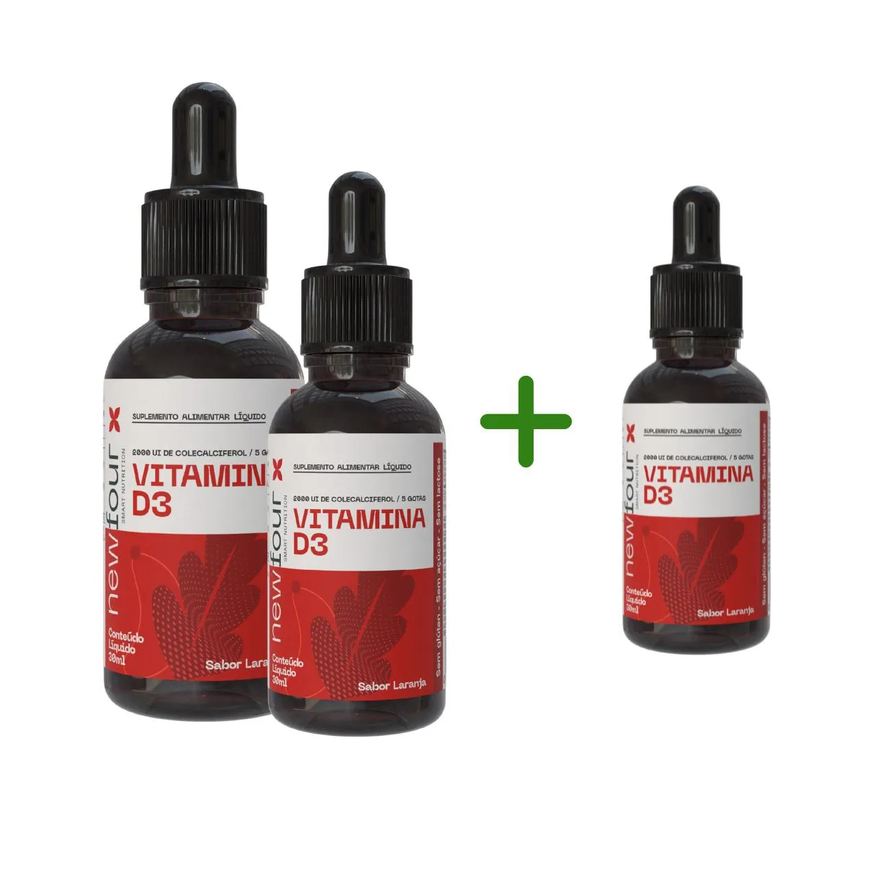 New Four Vitamina D3 2000 Ui de Colecalciferol em Gotas Laranja Compre 2 Leve 3 com Total de 90ml