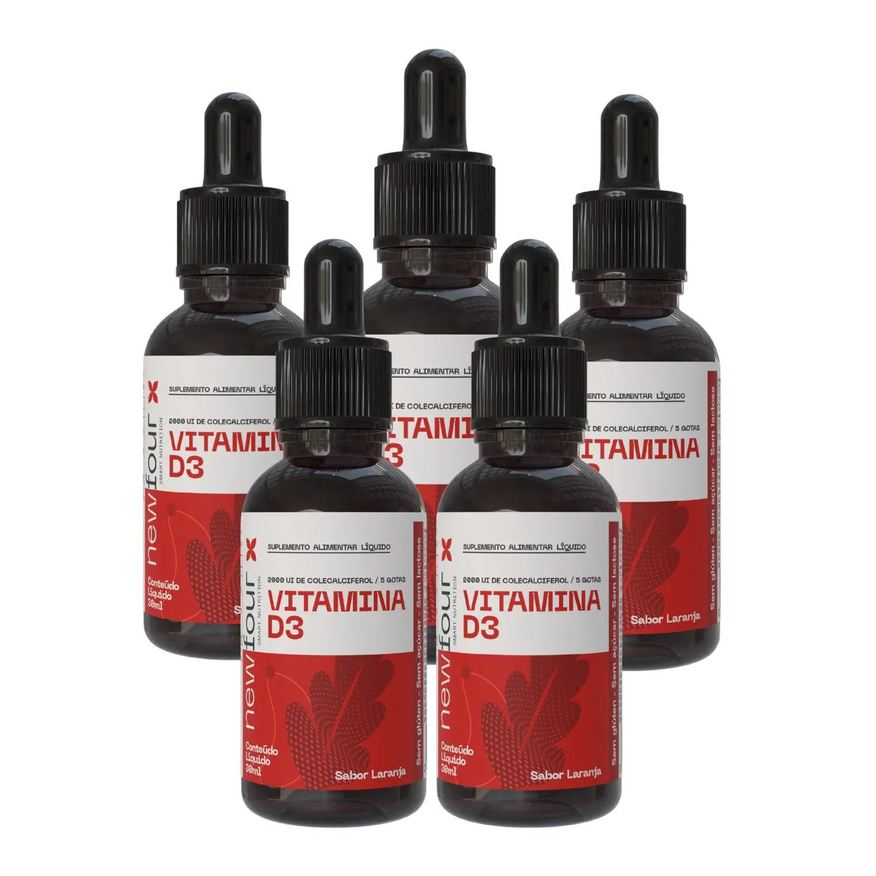 New Four Vitamina D3 2000 Ui de Colecalciferol em Gotas Laranja Kit com 5 Frascos com Total de 150ml