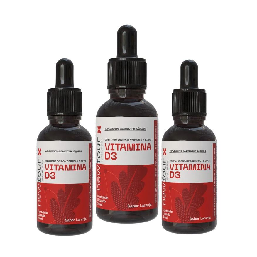 New Four Vitamina D3 2000 Ui de Colecalciferol em Gotas Laranja Kit com 3 Frascos com Total de 90ml