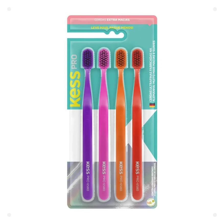 Belliz Kit Kess Pro: 4 Escova de Dente Extra Macia