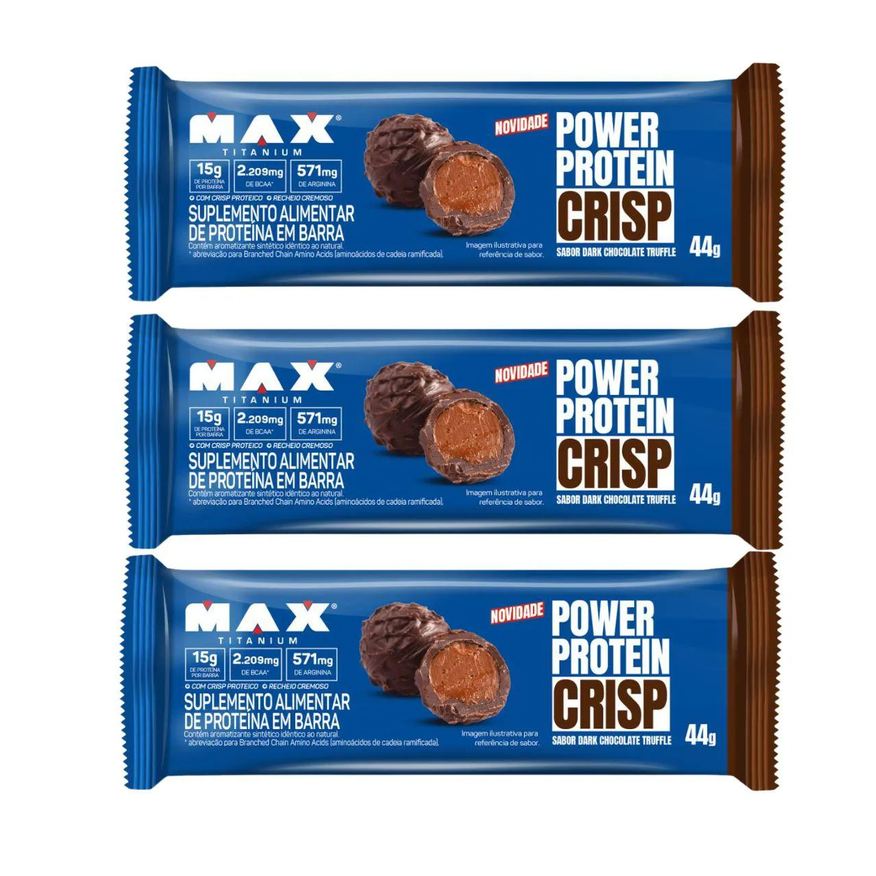 Max Titanium Kit 3 Barra Proteica Power Protein Dark Chocolate Truffele 15g de Proteína