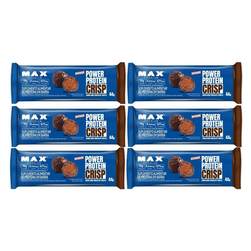 Max Titanium Kit 6 Barra Proteica Power Protein Dark Chocolate Truffele 15g de Proteína