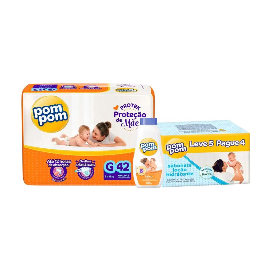 Chá Kit de Bebê Pom Pom Fralda G com Talco e Sabonete