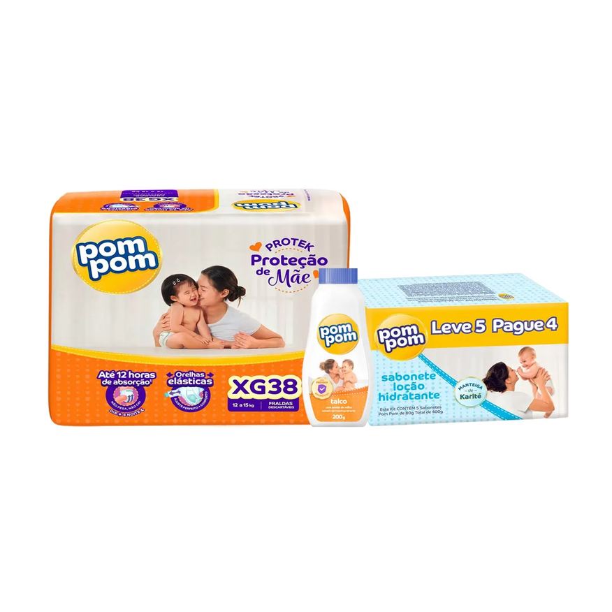 Chá Kit de Bebê Pom Pom Fralda XG com Talco e Sabonete
