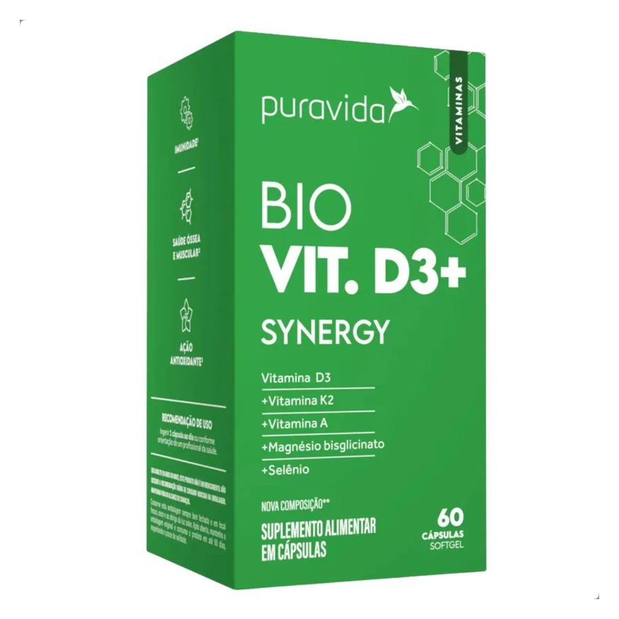 Puravida Vitamina D3 Sinergy 60 Cápsulas Pura Vida Natural
