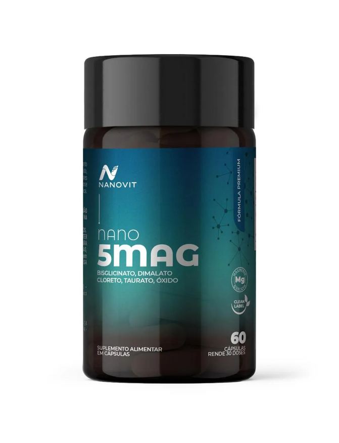 Nanovit Magnésio 5 em 1 – Dimalato, Bisglicinato, Cloreto, Taurato e Óxido, 60 Cápsulas Nano 5Mag