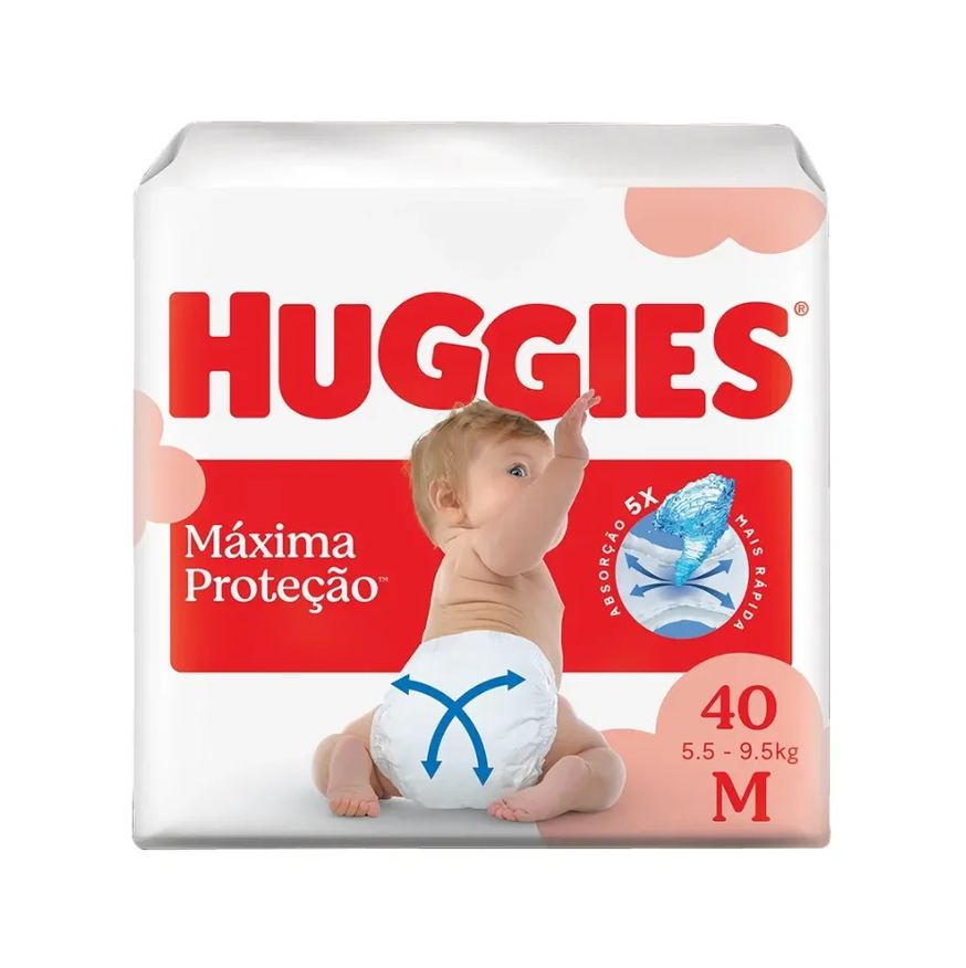 Huggies Fralda Descartável Supreme Care Mega Tamanho M - 6 Pacotes com 40 Fraldas - Total 240 Tiras