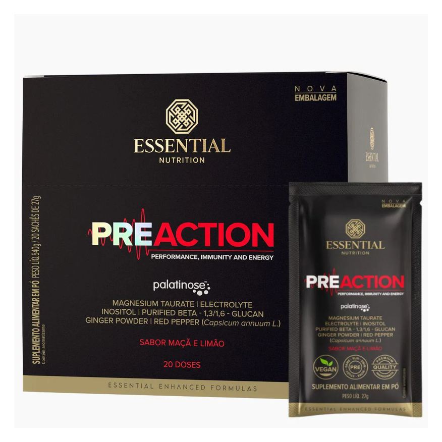 Essential Nutrition Pre-Action Energy Drink 27g (540g) 20 Unidades Essential Maçã