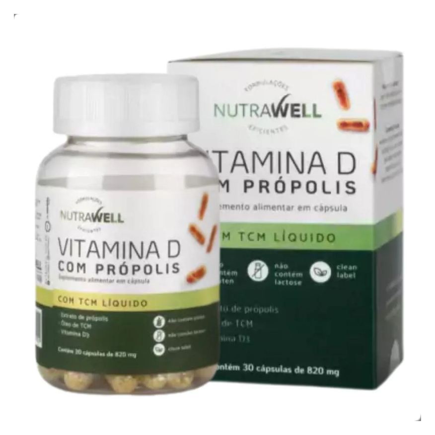 Nutrawell Vitamina D com Propolis e Tcm 820mg 30 Capsulas Natural