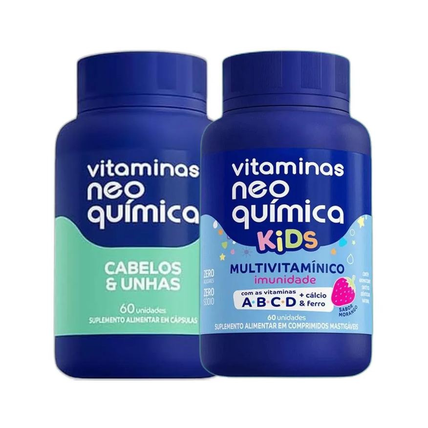 Neo Química Kit Cabelos e Unhas 60 Cápsulas + Kids Morango 60 Cápsulas - Neo Quimica