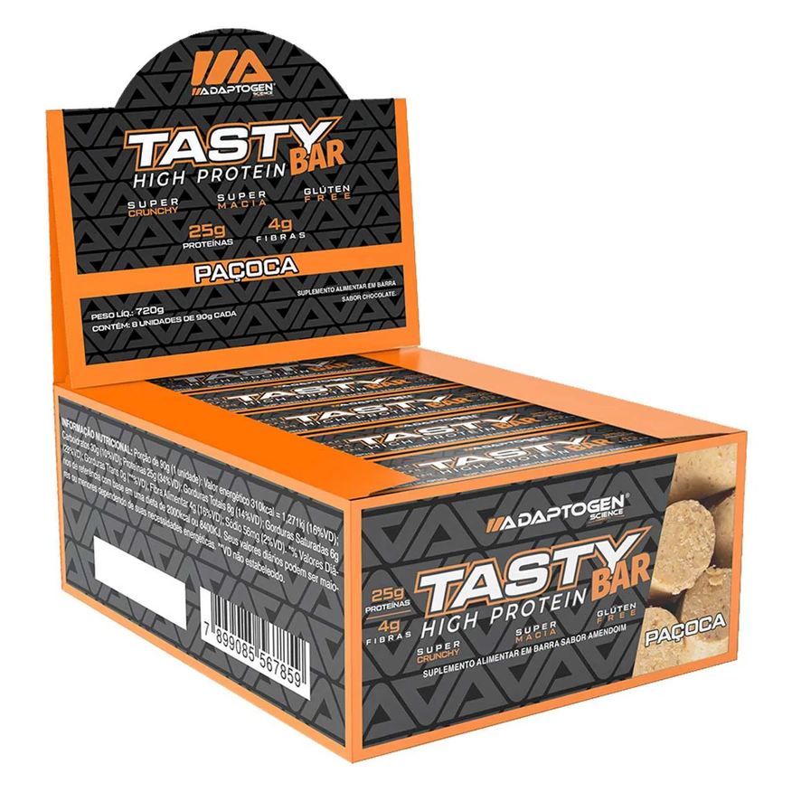 Adaptogen Tasty Bar Barra de Proteina 90g 8 Unidades Paçoca
