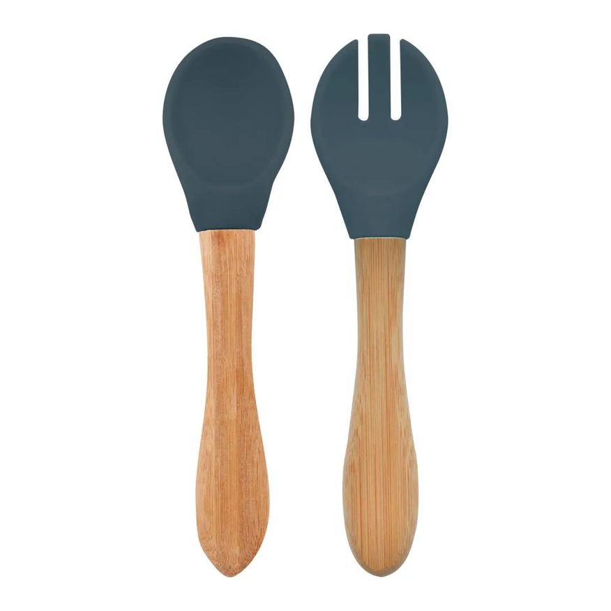 Minikoioi Colher e Garfo Silicone e Bambu Dig In Deep Blue
