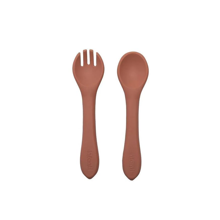 Infanti Garfo e Colher de Silicone Piccolo Terracota