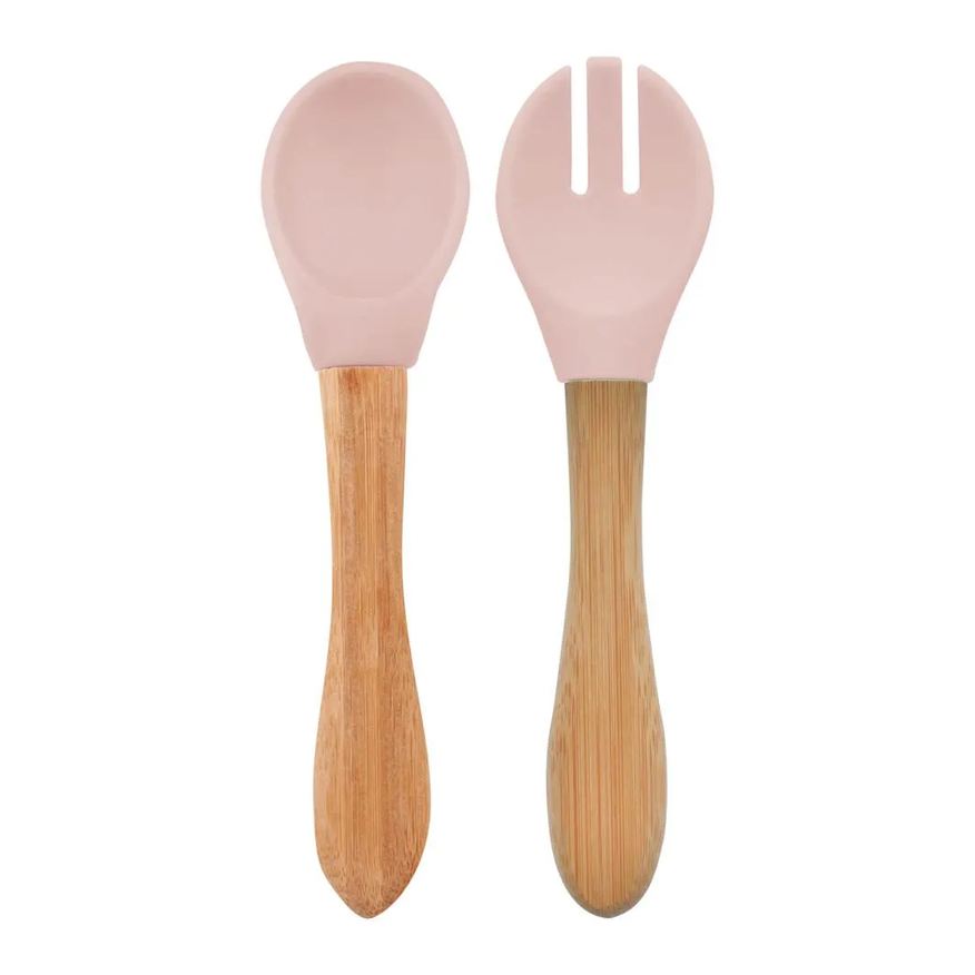 Minikoioi Colher e Garfo Silicone e Bambu Dig In Pinky Pink