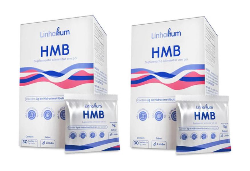 Linhahum Kit 2Cx Hmb Suplemento Alimentar Pó 30 Saches de 5g Branco Limão