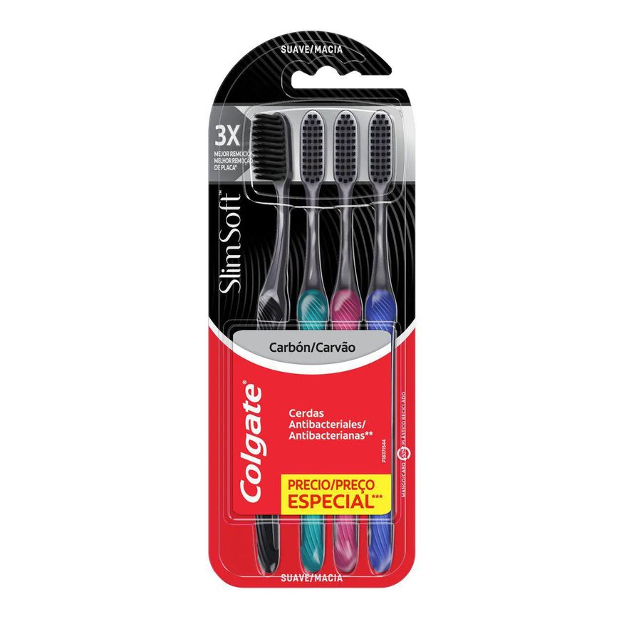 Colgate Kit Escova de Dente Slim Soft Black Carvão 4 unidades